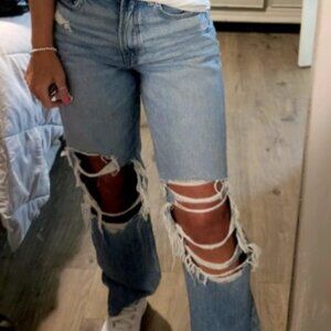 American Eagle Outfitters AE 4 Petite Baggy Straight High Rise Jeans